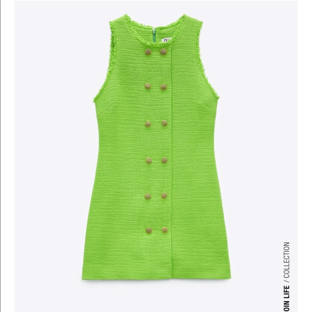 Zara Lime Green Tweed Dress - Picture 6 of 10